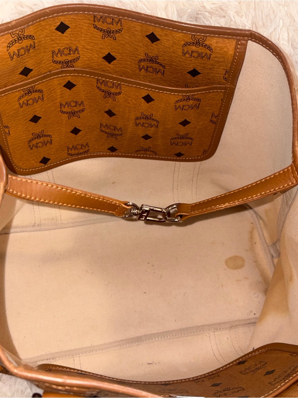 MCM Cognac Visetos Canvas Leather Trim Monogram Pattern Tote Bag - Picture 7 of 11